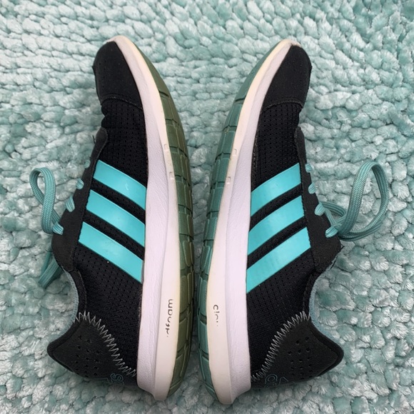 Addidas Running Jogging Workout Shoes Sneakers Black & Aqua Cushion Insoles - Picture 13 of 17